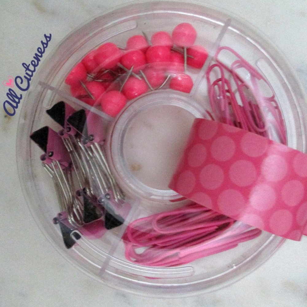 Pink Office Kit (Push Pins, Binder Clips, Paper Clips)